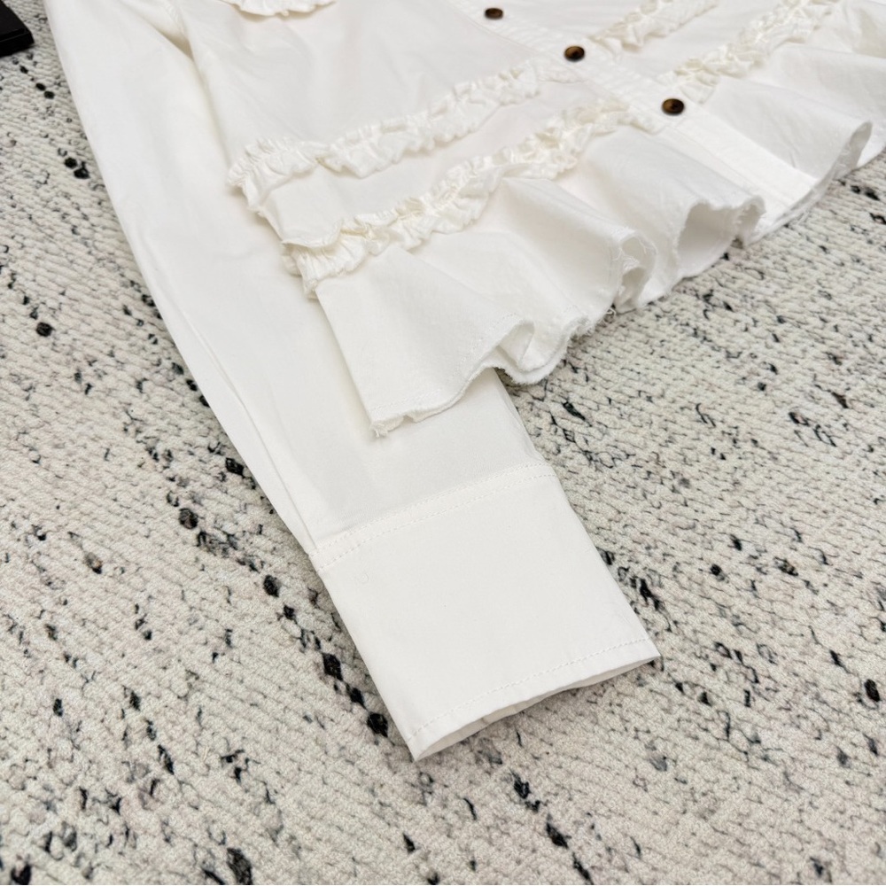 Ganni White Ruffled Button-Down Shirt - Picture 3 of 8